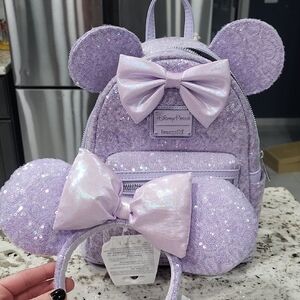 Disney Lavender Sequin Backpack and Headband
